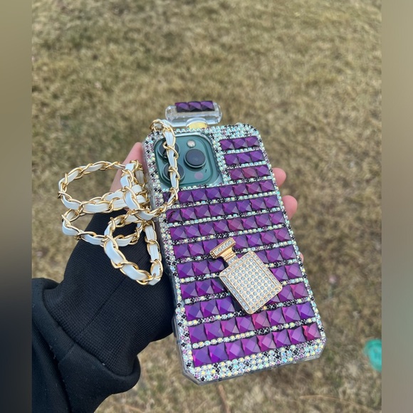 Luxurious Perfume Bottle iPhone 16 Pro Max Case with Burgundy Crystals - Picture 5 of 8